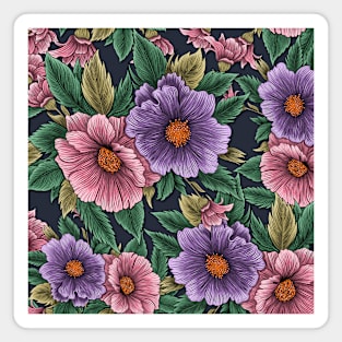 Lilac and pink flowers with green leaves. Magnet